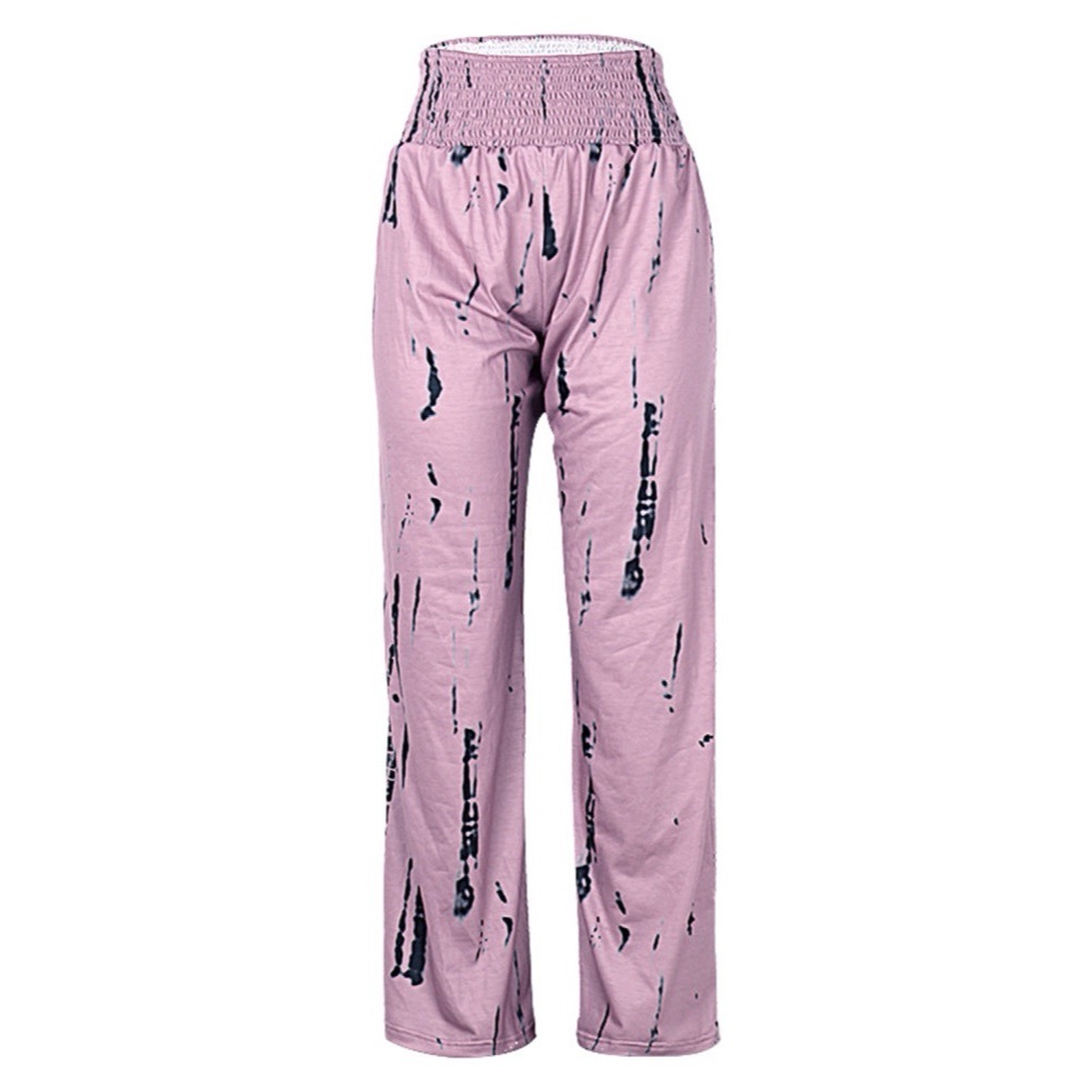 Pink Tie Dye Shirred High Waist Wide Leg Pants Med